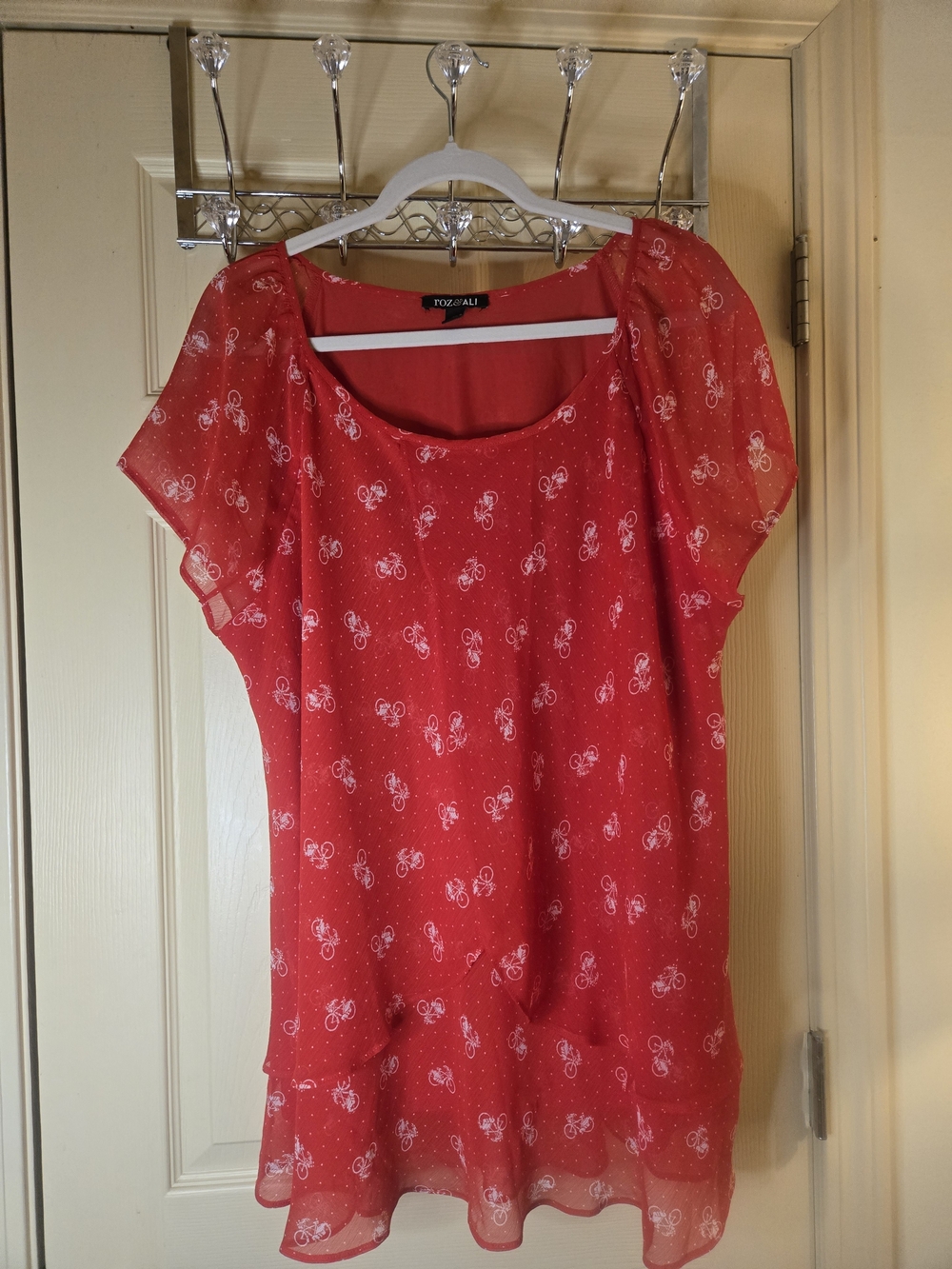 Red Flutter-Sleeve Top